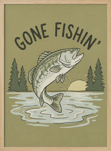 Gone Fishin Bass Lake | Poster - Wood Frame Interior