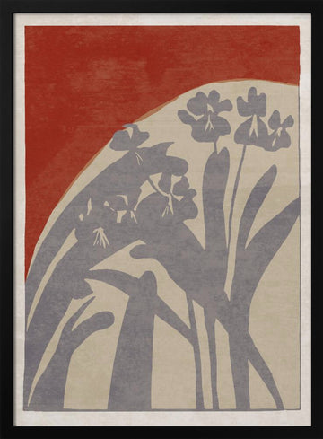 Red And Grey Botanicals | Poster - Black Metal Frame Interior