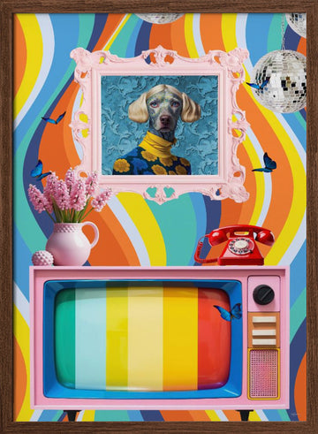 Groovy Dog Portrait | Poster - Walnut Frame Interior