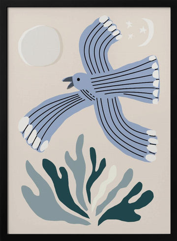 Blue Bird Night Flight | Poster - Black Metal Frame Interior