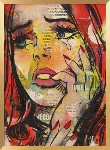 Crying Pop Art Woman | Poster - Gold Frame Interior