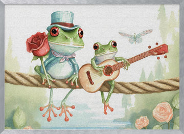 Frogs on a rope | Poster - Silver Frame Interior