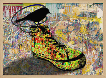 Colorful Sneaker Bird | Poster - Wood Frame Interior