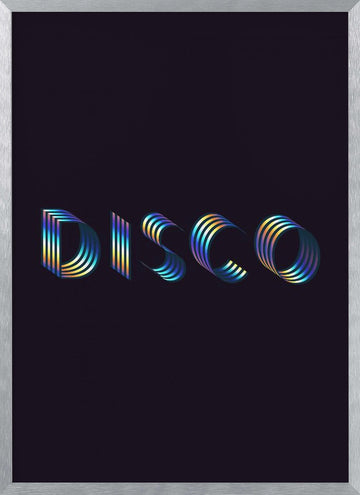 Holographic Disco Typography | Poster - Silver Frame Interior
