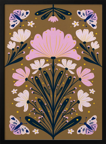 Symmetrical Butterfly Garden | Poster - Black Metal Frame Interior