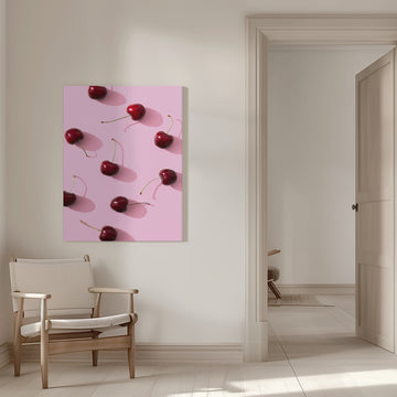 Red Cherries Pink Pop | Canvas - Room Interior 1