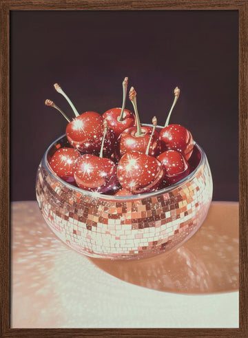 Sparkling Disco Cherries | Poster - Walnut Frame Interior