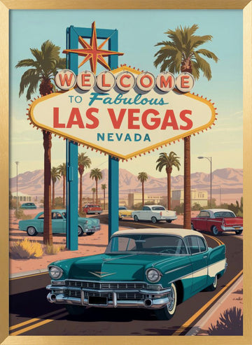 Iconic Las Vegas Welcome | Poster - Gold Frame Interior