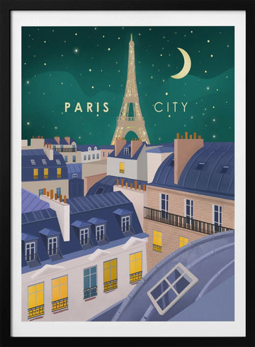 Paris at Night | Poster - Black Metal Frame Interior