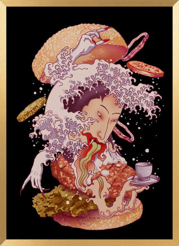 Ukiyo-e Burger Monster | Poster - Gold Frame Interior