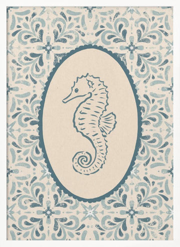 Coastal Seahorse Medallion | Poster - White Frame Interior