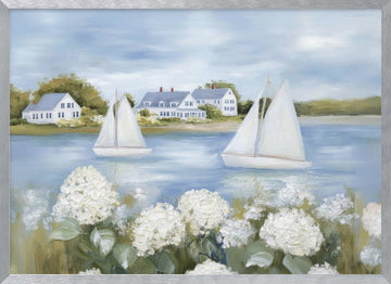 Serene Coastal Sailboats | Poster - Silver Frame Interior