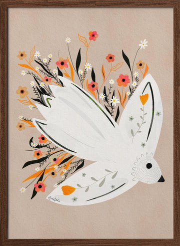 Peaceful Floral Dove | Poster - Walnut Frame Interior