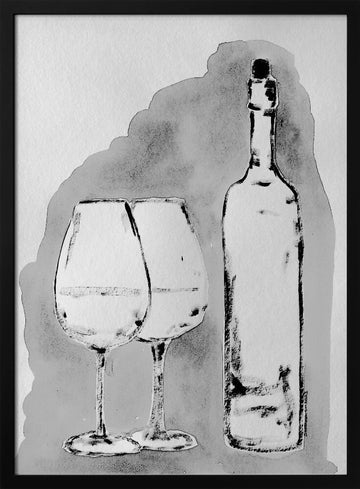 Elegant Wine Still Life | Poster - Black Metal Frame Interior