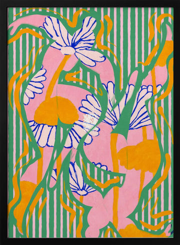 Vibrant Striped Daisies | Poster - Black Metal Frame Interior