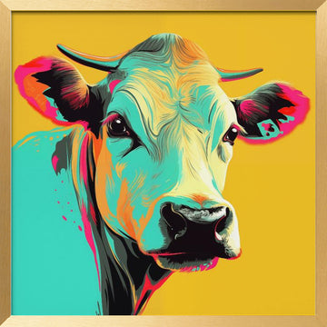 Vibrant Pop Art Cow | Poster - Gold Frame Interior