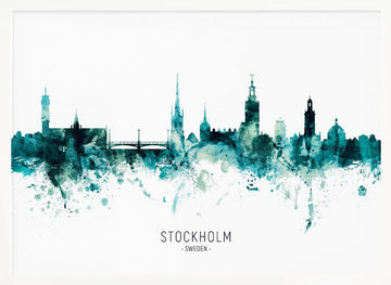 Stockholm Watercolor Skyline | Poster - White Frame Interior