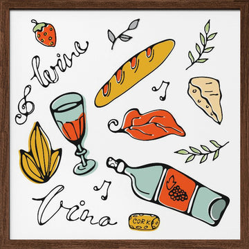 Delightful Wine and Bites | Poster - Walnut Frame Interior