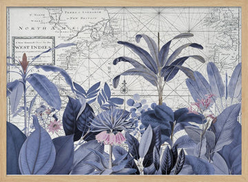 Blue Tropical Map | Poster - Wood Frame Interior