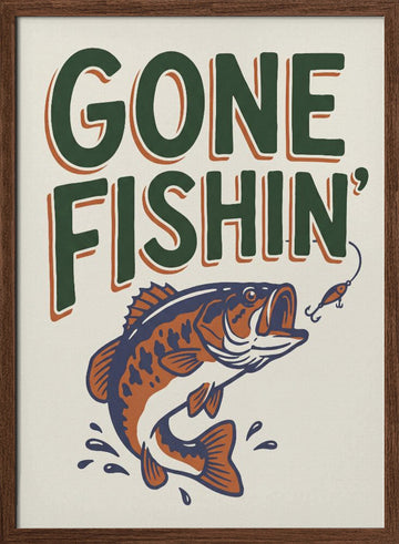 Gone Fishin Bass | Poster - Walnut Frame Interior
