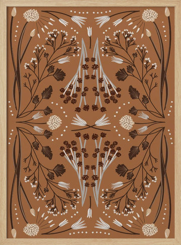 Folk Mirrored Botanicals - Earth Tones | Poster - Wood Frame Interior