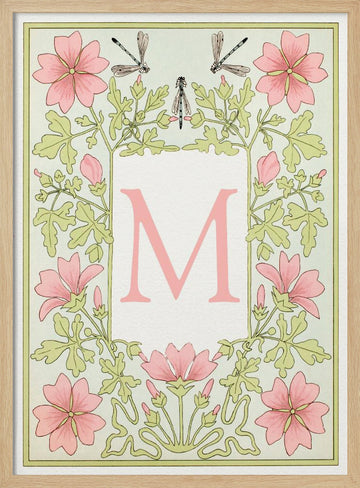 M Floral Monogram | Poster - Wood Frame Interior
