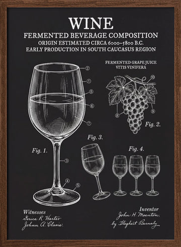 Vintage Wine Patent Drawing | Poster - Walnut Frame Interior