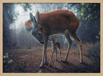 Mother Deer and Fawn | Poster - Wood Frame Interior