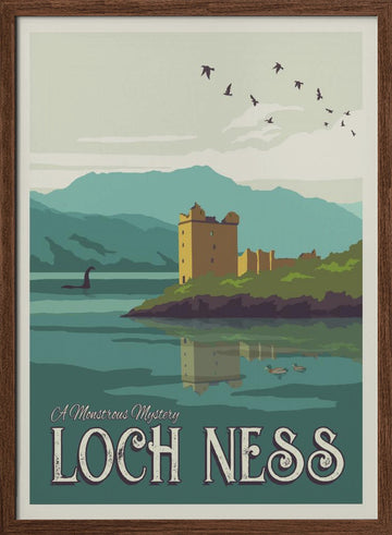 Loch Ness Monster Castle | Poster - Walnut Frame Interior