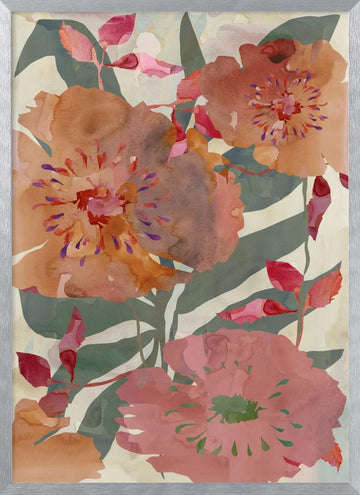 Warm Floral Blooms | Poster - Silver Frame Interior