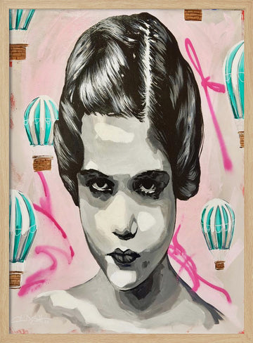 Urban Girl Pink Balloons | Poster - Wood Frame Interior