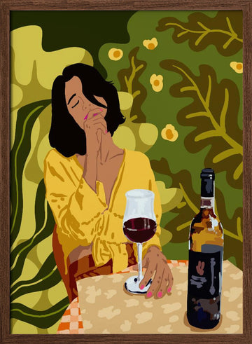 Pensive Woman Outdoors | Poster - Walnut Frame Interior
