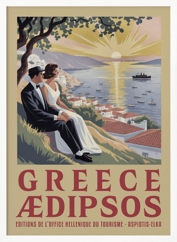 Couple's Greek Sunset | Poster - White Frame Interior