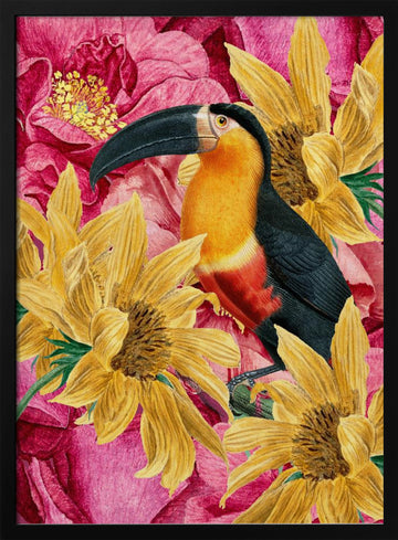 Vibrant Toucan and Flowers | Poster - Black Metal Frame Interior