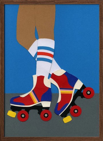 Retro Roller Skates | Poster - Walnut Frame Interior