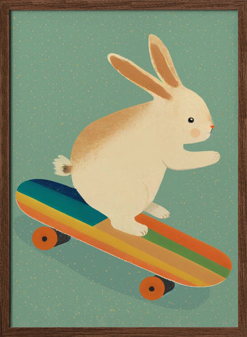 Skateboarding Bunny | Poster - Walnut Frame Interior