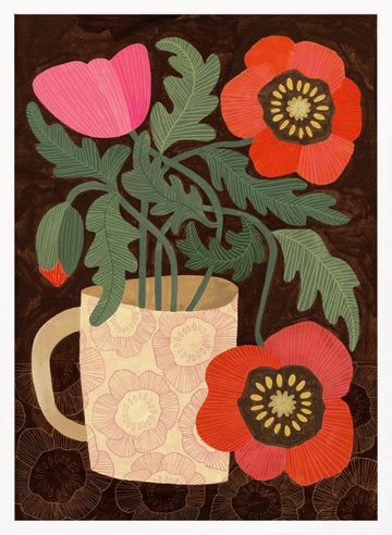 Poppies in a Pink Mug | Poster - White Frame Interior