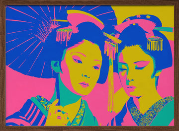 Vibrant Japanese Geishas | Poster - Walnut Frame Interior