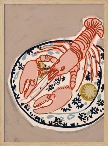Pink Lobster Dinner | Poster - Wood Frame Interior