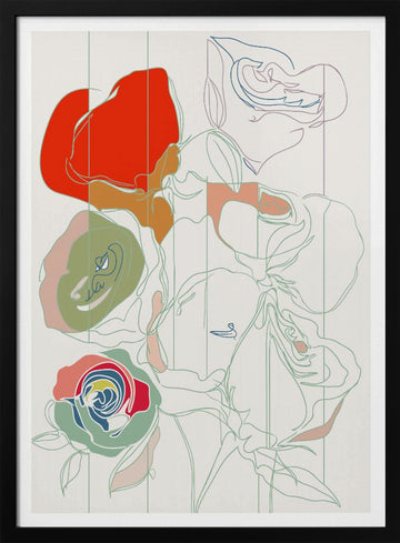 Colorful Abstract Roses | Poster - Black Metal Frame Interior