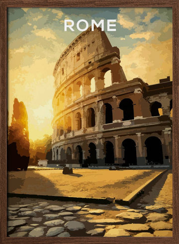 Ancient Rome Colosseum Sunset | Poster - Walnut Frame Interior