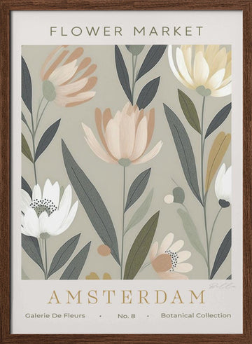 Soft Pastel Florals | Poster - Walnut Frame Interior