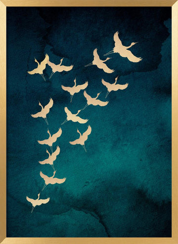 Graceful Golden Cranes | Poster - Gold Frame Interior