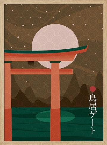 Moonlit Torii Gate | Poster - Wood Frame Interior