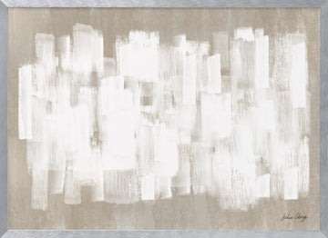 White On Beige Abstrct | Poster - Silver Frame Interior