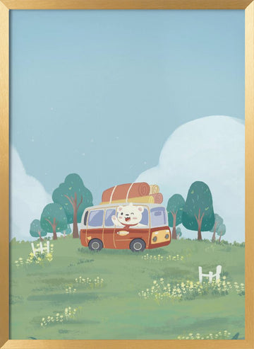 Happy Camper Bear | Poster - Gold Frame Interior