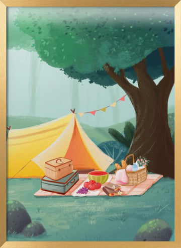 Cozy Forest Picnic | Poster - Gold Frame Interior