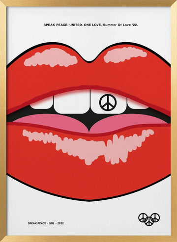 Red Lips Peace Sign | Poster - Gold Frame Interior