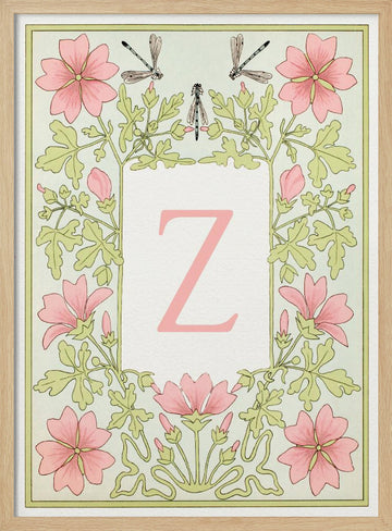 Elegant Floral Letter Z | Poster - Wood Frame Interior