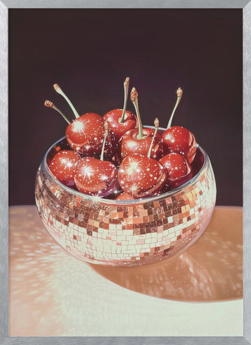 Sparkling Disco Cherries | Poster - Silver Frame Interior